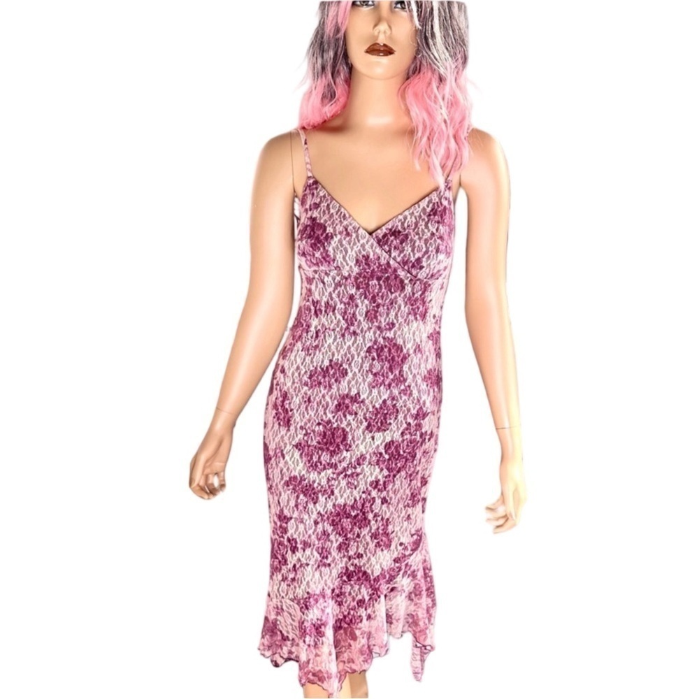 CHARLOTTE ROUSE Y2K lace & spaghetti strap party dress purple with pink like new - Picture 2 of 11